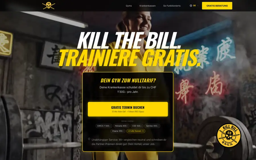 Screenshot der Website KillBill