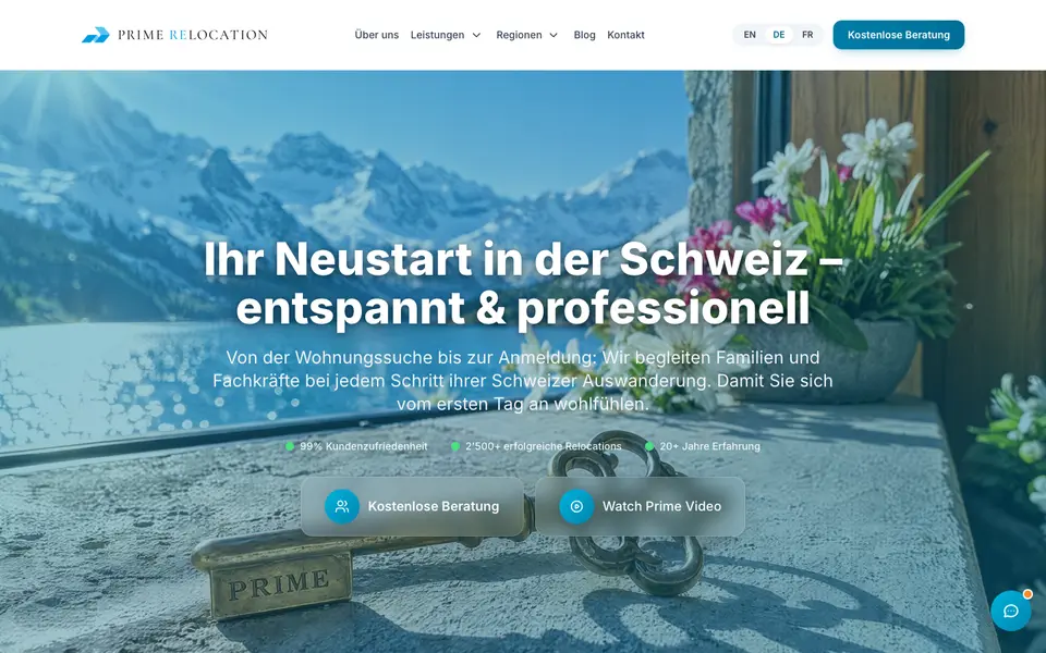 Screenshot der Website Prime Relocation