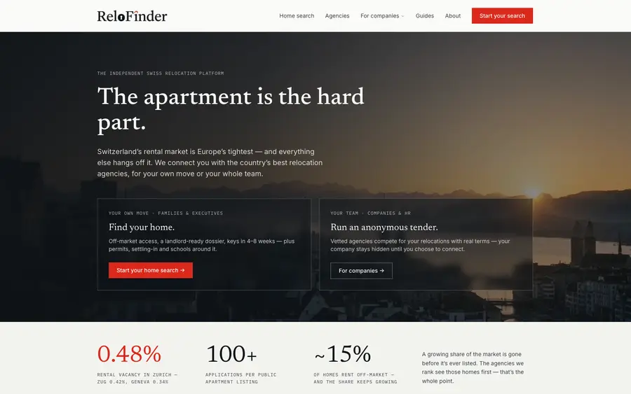 Screenshot der Website ReloFinder