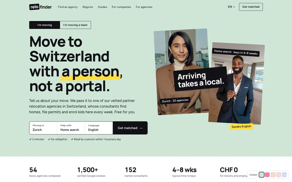 Screenshot der Website ReloFinder