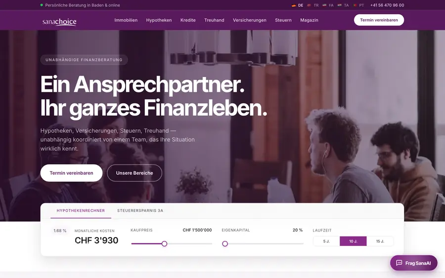 Screenshot der Website Sana Choice