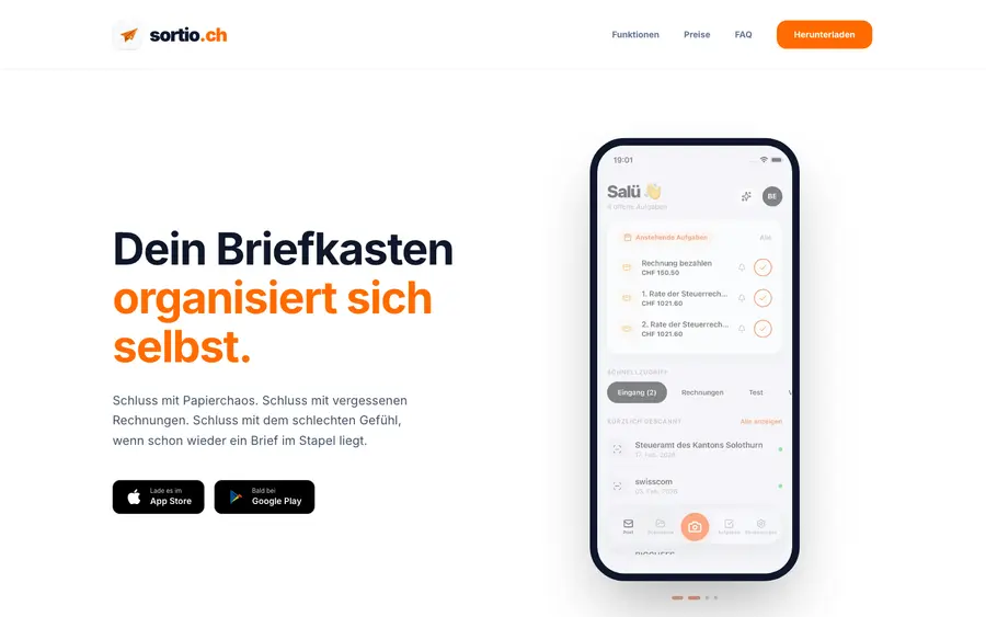 Screenshot der Website Sortio