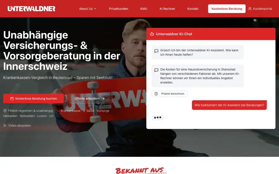 Screenshot der Website Unterwaldner