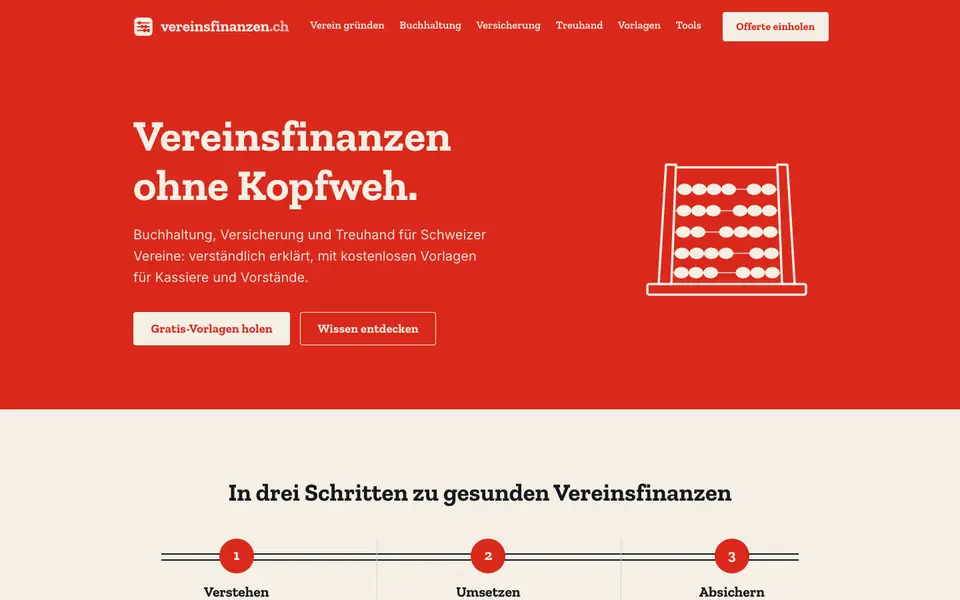 Screenshot der Website vereinsfinanzen.ch