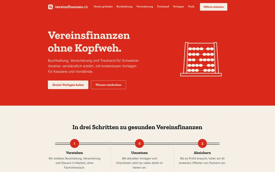 Screenshot der Website Vereinsfinanzen